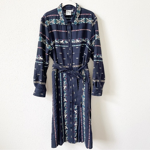Finley Jeanette Taos Stripe Long Sleeve Shirtdress Size XL Horse Western Office